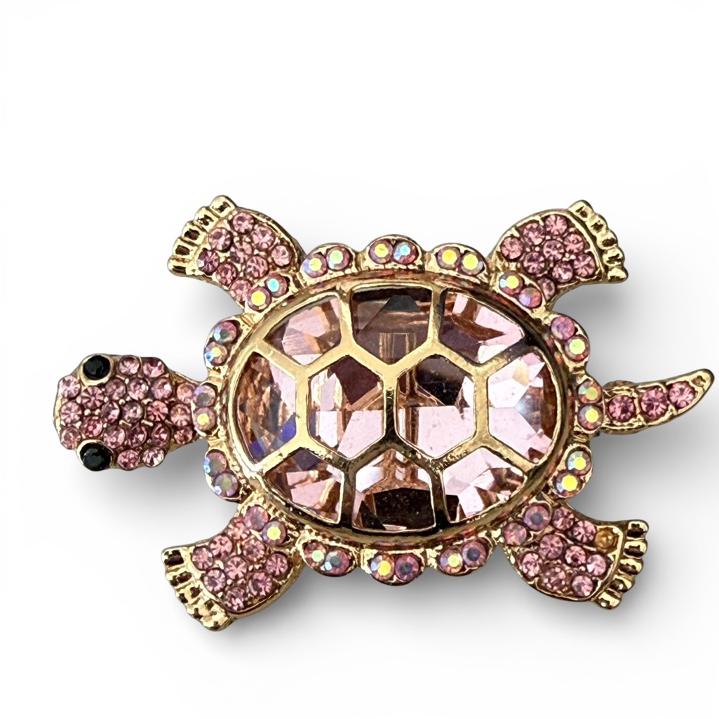 Fashion Rose Gold Turtle Rhinestone Encrusted Brooch - Nwot 12$